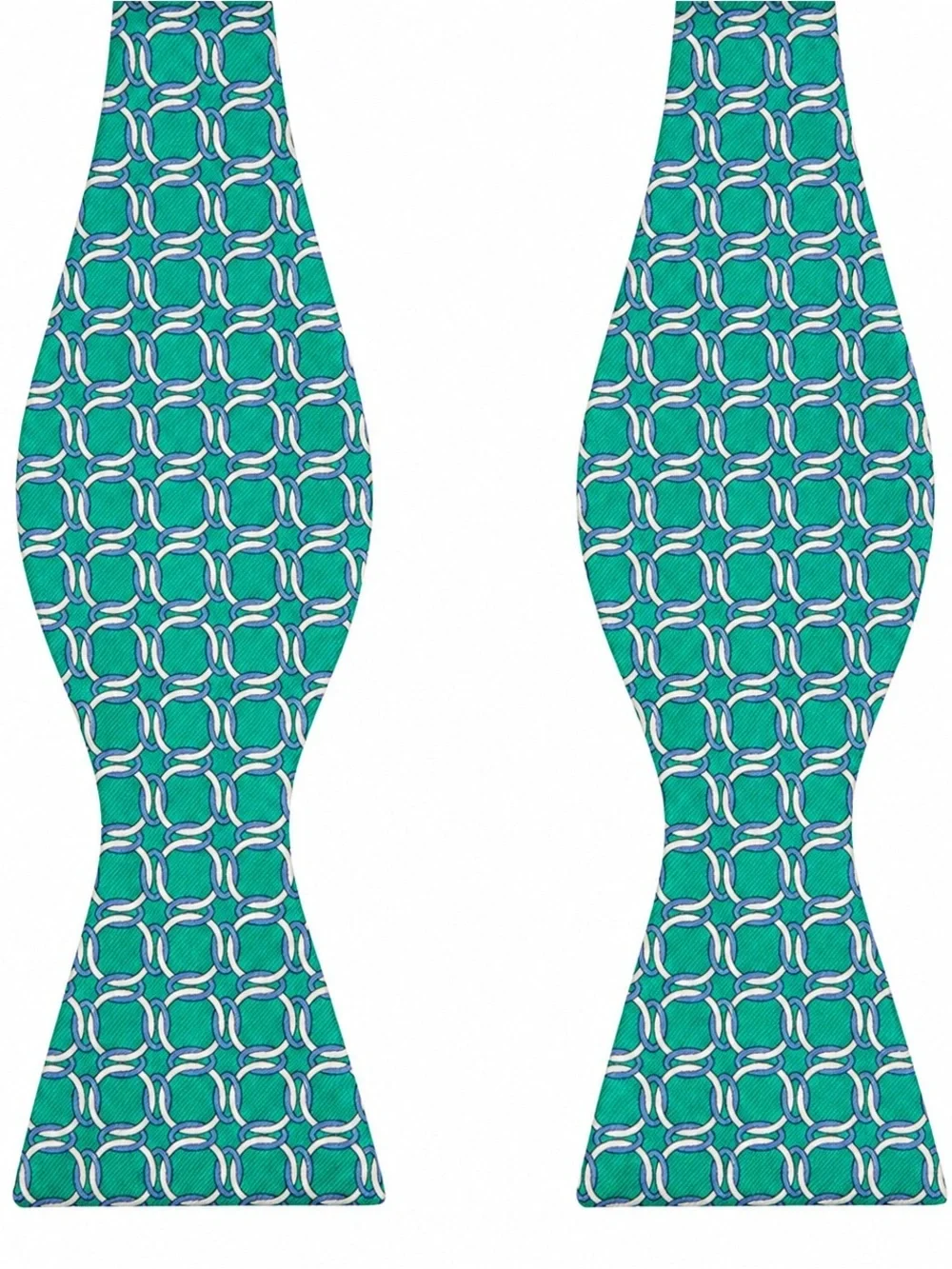 Brooks Brothers Silk Bow Tie Teal Aqua Color Adjustable Interlocking Circles